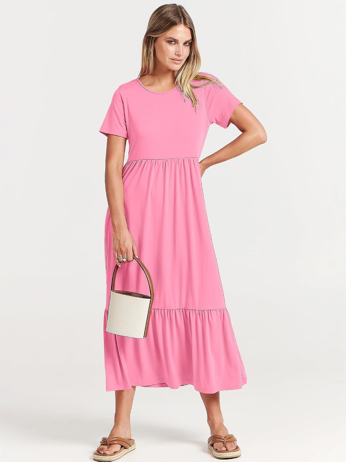image:imageANRABESS Womens 2026 Summer Casual Short Sleeve Maxi Dress with PocketsPink