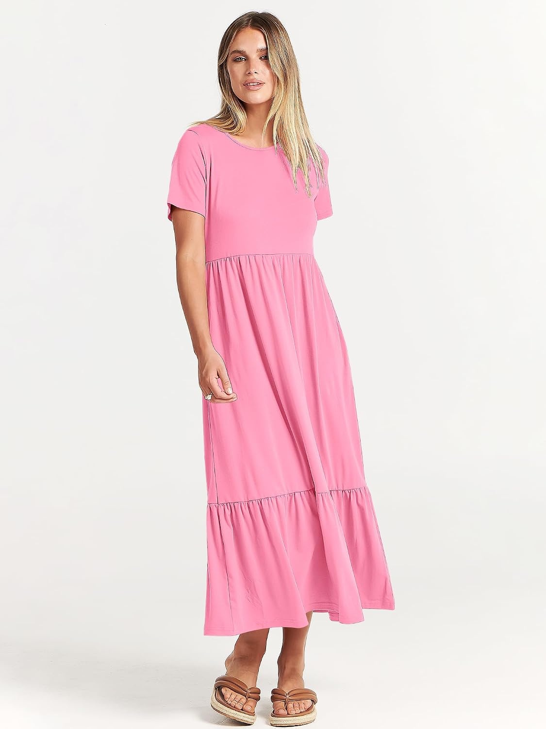 image:imageANRABESS Womens 2026 Summer Casual Short Sleeve Maxi Dress with PocketsPink