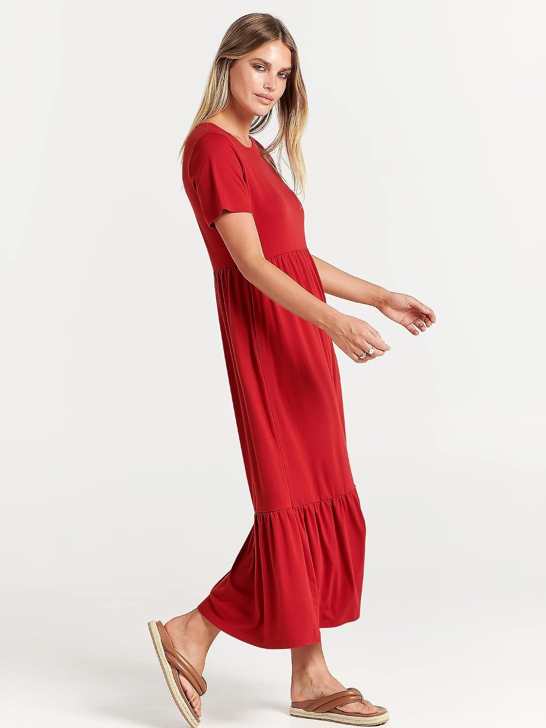 image:imageANRABESS Womens 2026 Summer Casual Short Sleeve Maxi Dress with PocketsRed
