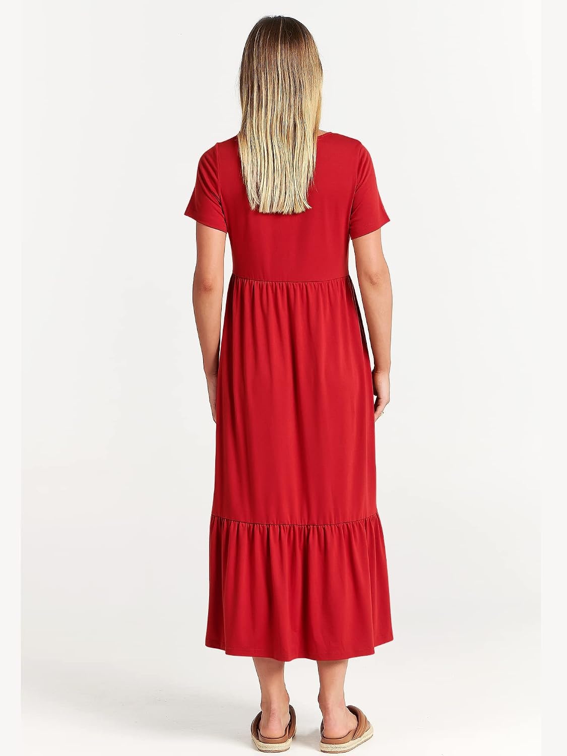 image:imageANRABESS Womens 2026 Summer Casual Short Sleeve Maxi Dress with PocketsRed
