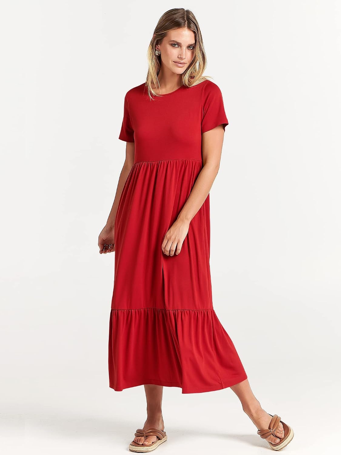 image:imageANRABESS Womens 2026 Summer Casual Short Sleeve Maxi Dress with PocketsRed