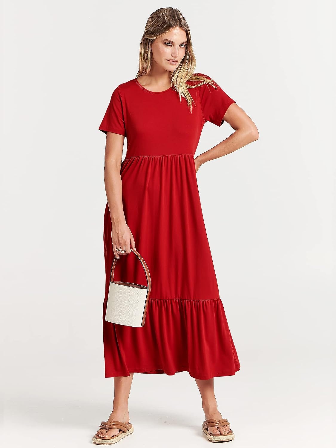 image:imageANRABESS Womens 2026 Summer Casual Short Sleeve Maxi Dress with PocketsRed