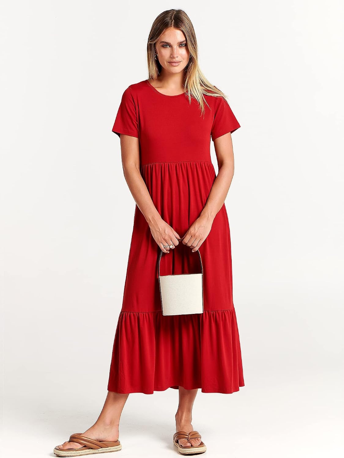 image:imageANRABESS Womens 2026 Summer Casual Short Sleeve Maxi Dress with PocketsRed