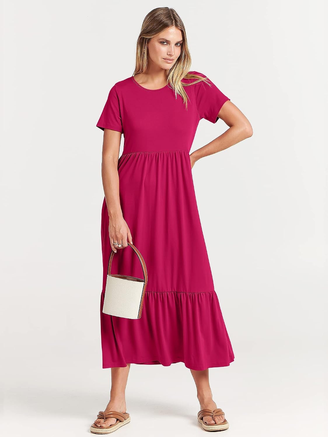 image:imageANRABESS Womens 2026 Summer Casual Short Sleeve Maxi Dress with PocketsRose