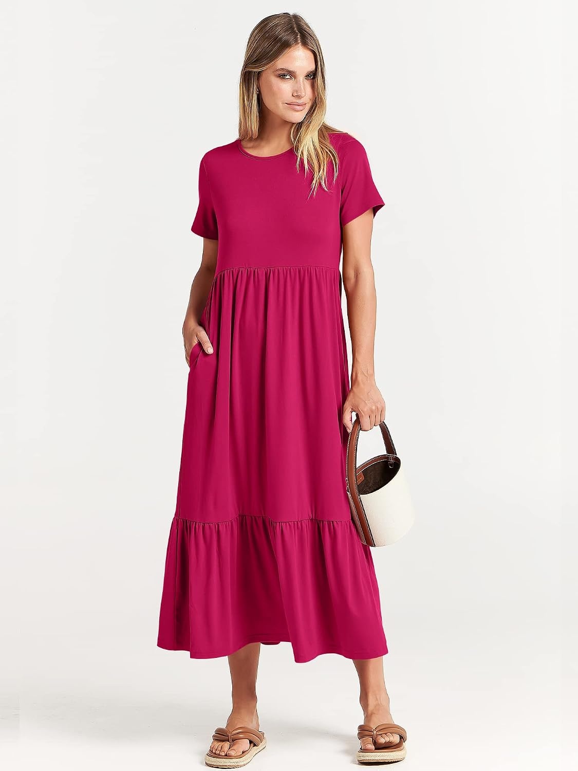 image:imageANRABESS Womens 2026 Summer Casual Short Sleeve Maxi Dress with PocketsRose