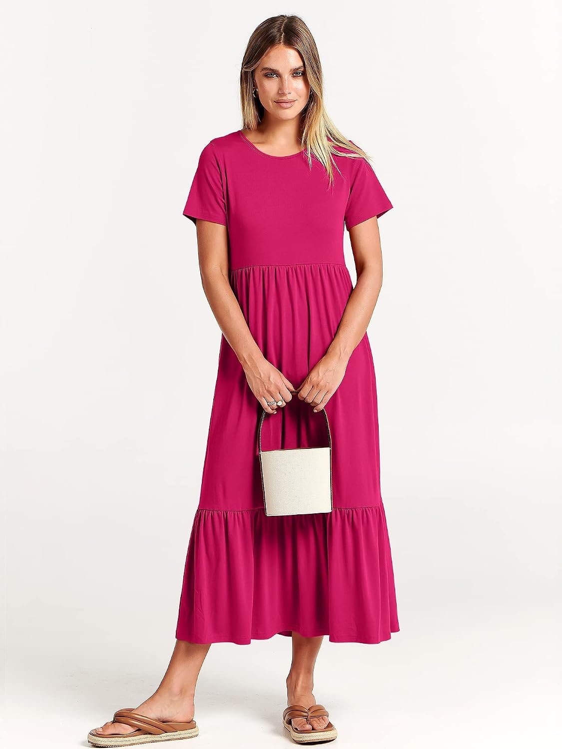 image:imageANRABESS Womens 2026 Summer Casual Short Sleeve Maxi Dress with PocketsRose