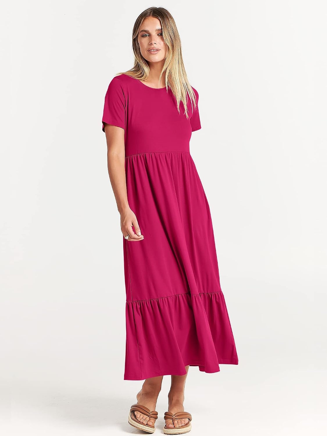 image:imageANRABESS Womens 2026 Summer Casual Short Sleeve Maxi Dress with PocketsRose