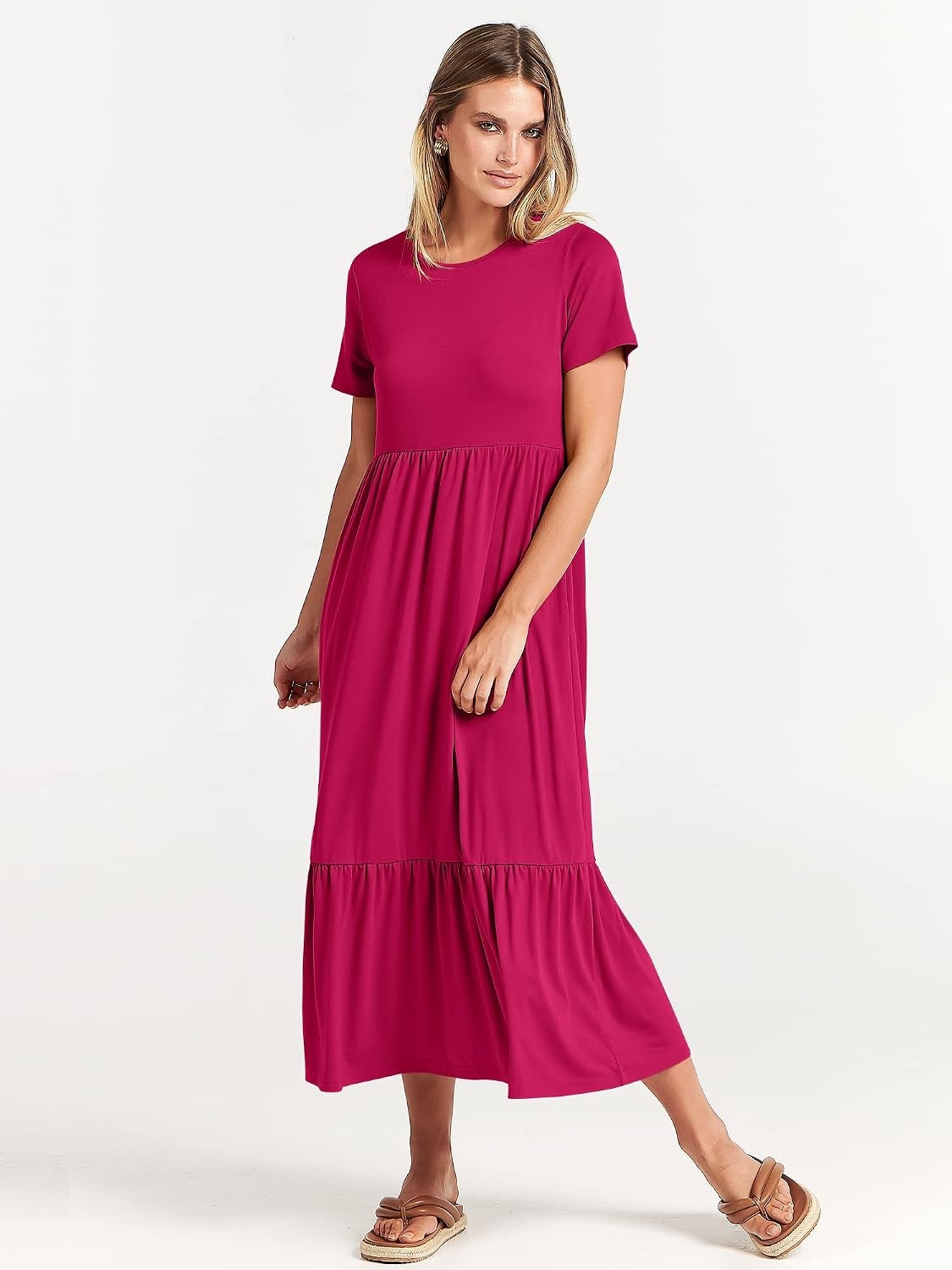 image:imageANRABESS Womens 2026 Summer Casual Short Sleeve Maxi Dress with PocketsRose