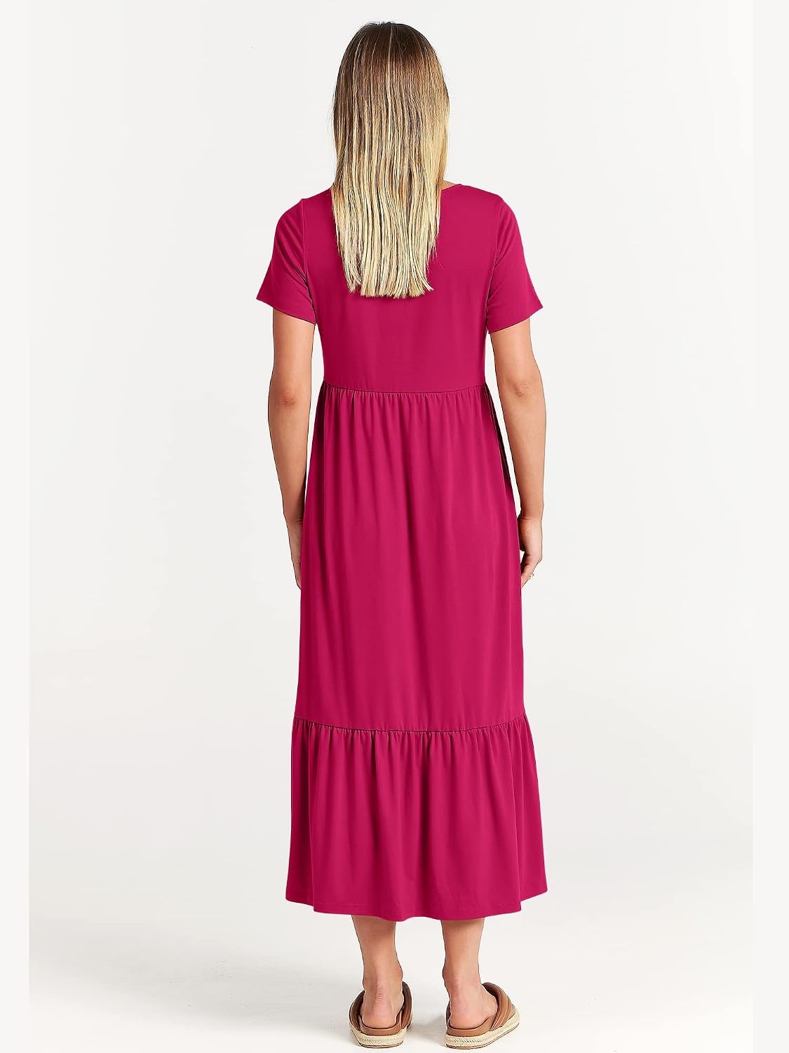 image:imageANRABESS Womens 2026 Summer Casual Short Sleeve Maxi Dress with PocketsRose