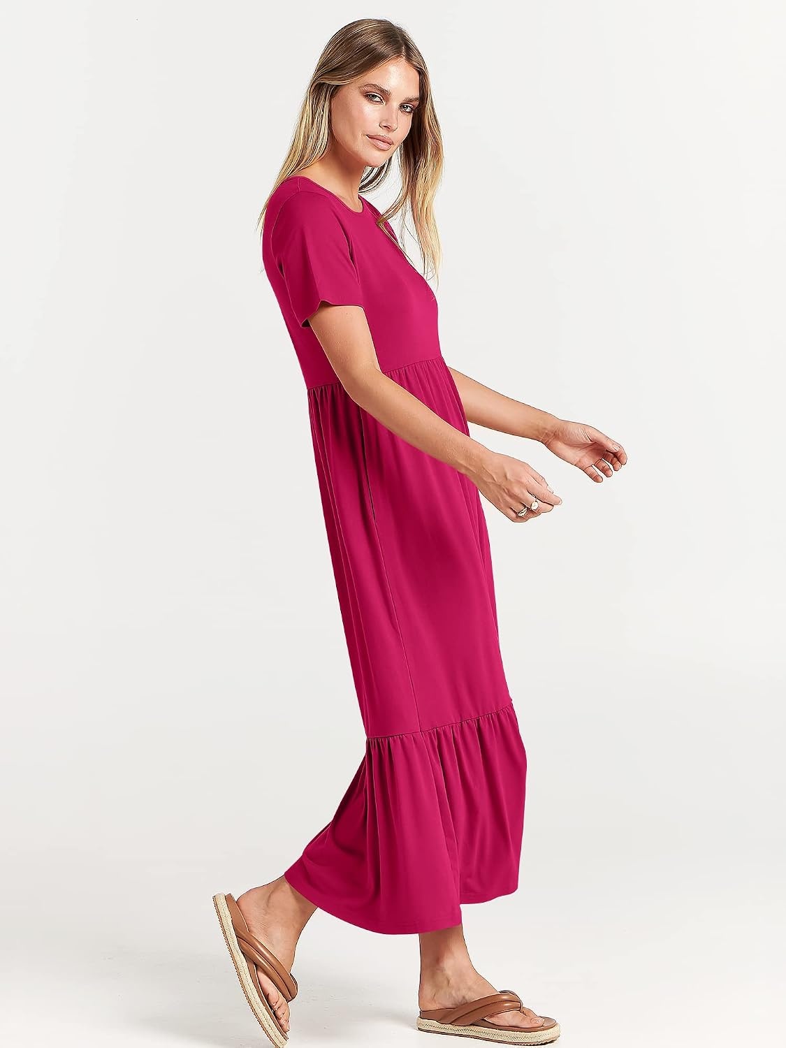 image:imageANRABESS Womens 2026 Summer Casual Short Sleeve Maxi Dress with PocketsRose
