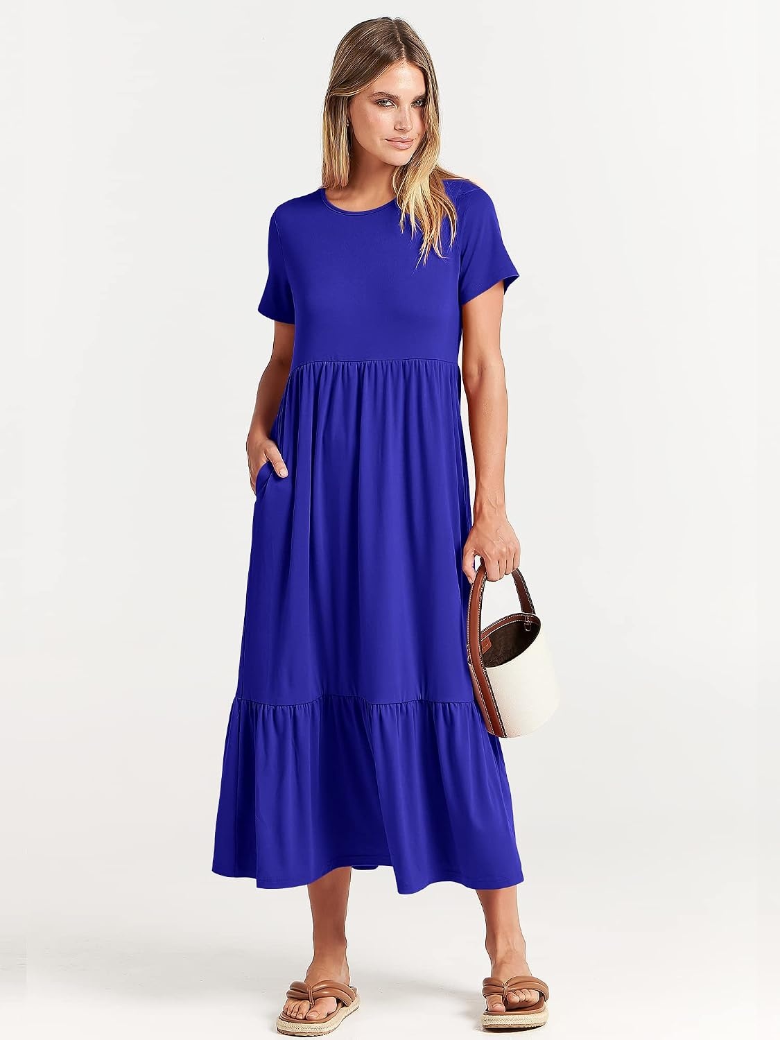 image:imageANRABESS Womens 2026 Summer Casual Short Sleeve Maxi Dress with PocketsRoyal Blue
