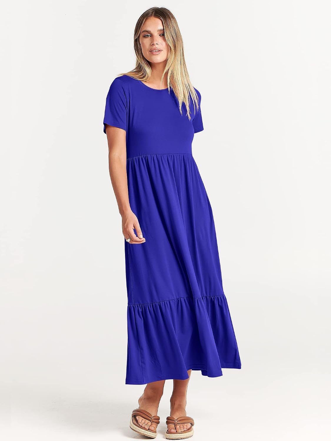 image:imageANRABESS Womens 2026 Summer Casual Short Sleeve Maxi Dress with PocketsRoyal Blue