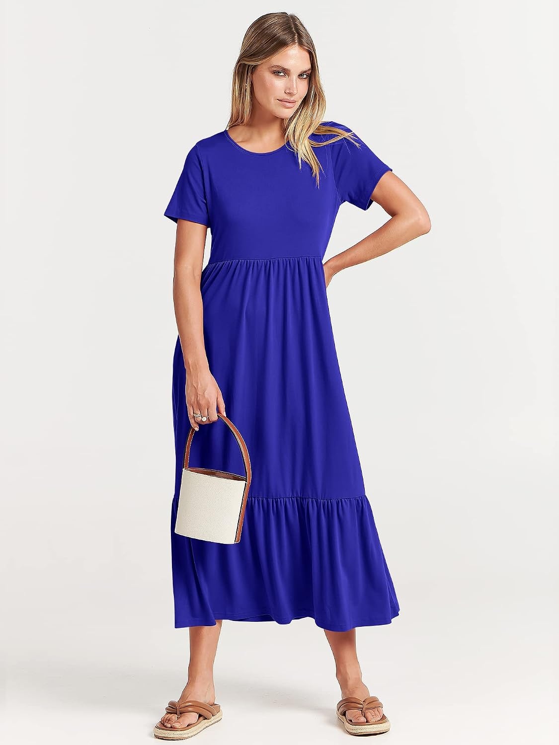 image:imageANRABESS Womens 2026 Summer Casual Short Sleeve Maxi Dress with PocketsRoyal Blue