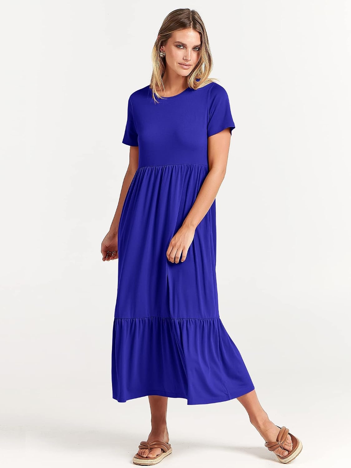 image:imageANRABESS Womens 2026 Summer Casual Short Sleeve Maxi Dress with PocketsRoyal Blue