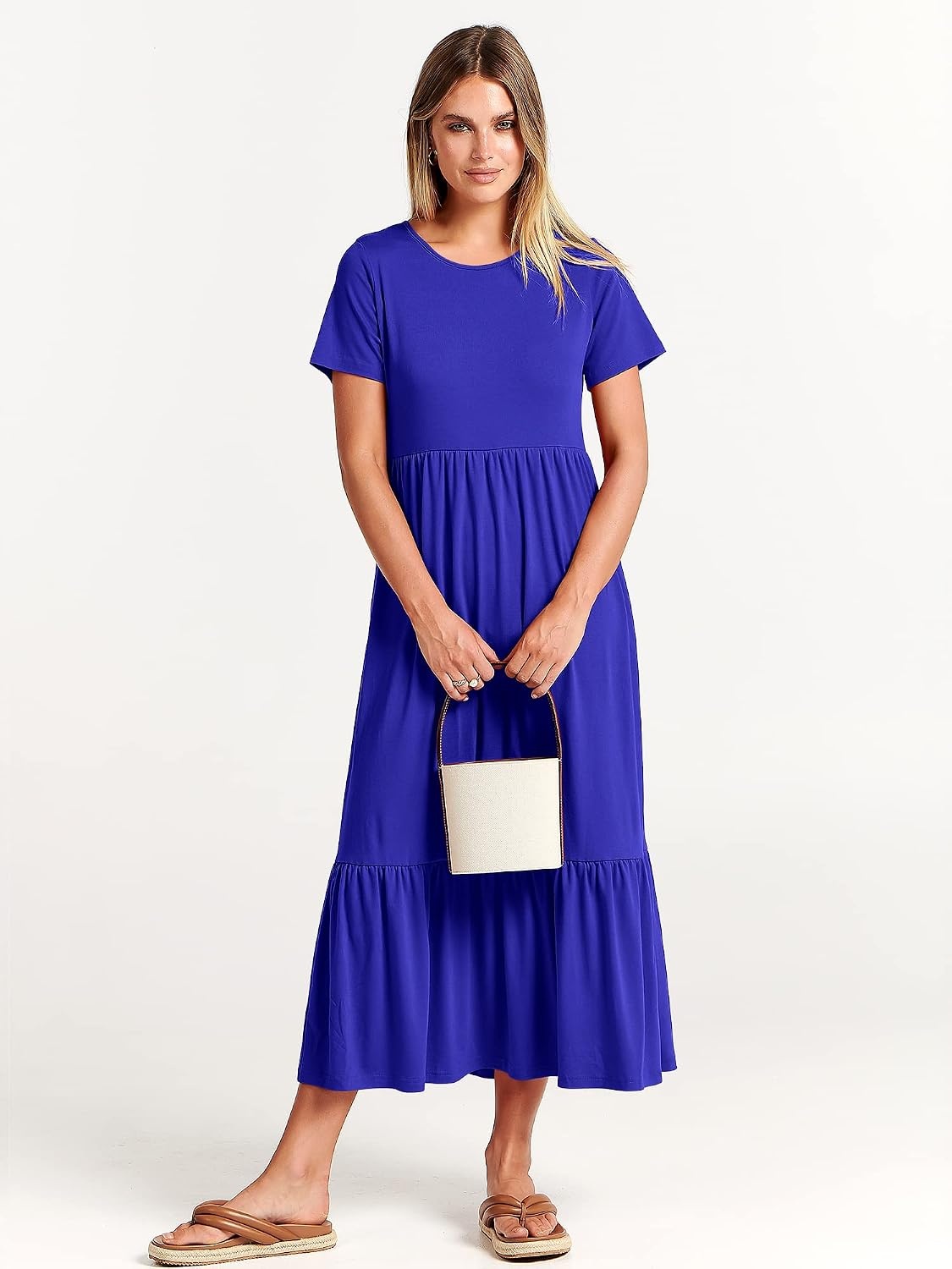 image:imageANRABESS Womens 2026 Summer Casual Short Sleeve Maxi Dress with PocketsRoyal Blue