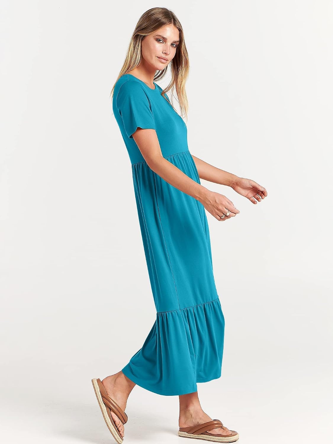 image:imageANRABESS Womens 2026 Summer Casual Short Sleeve Maxi Dress with PocketsSky Blue