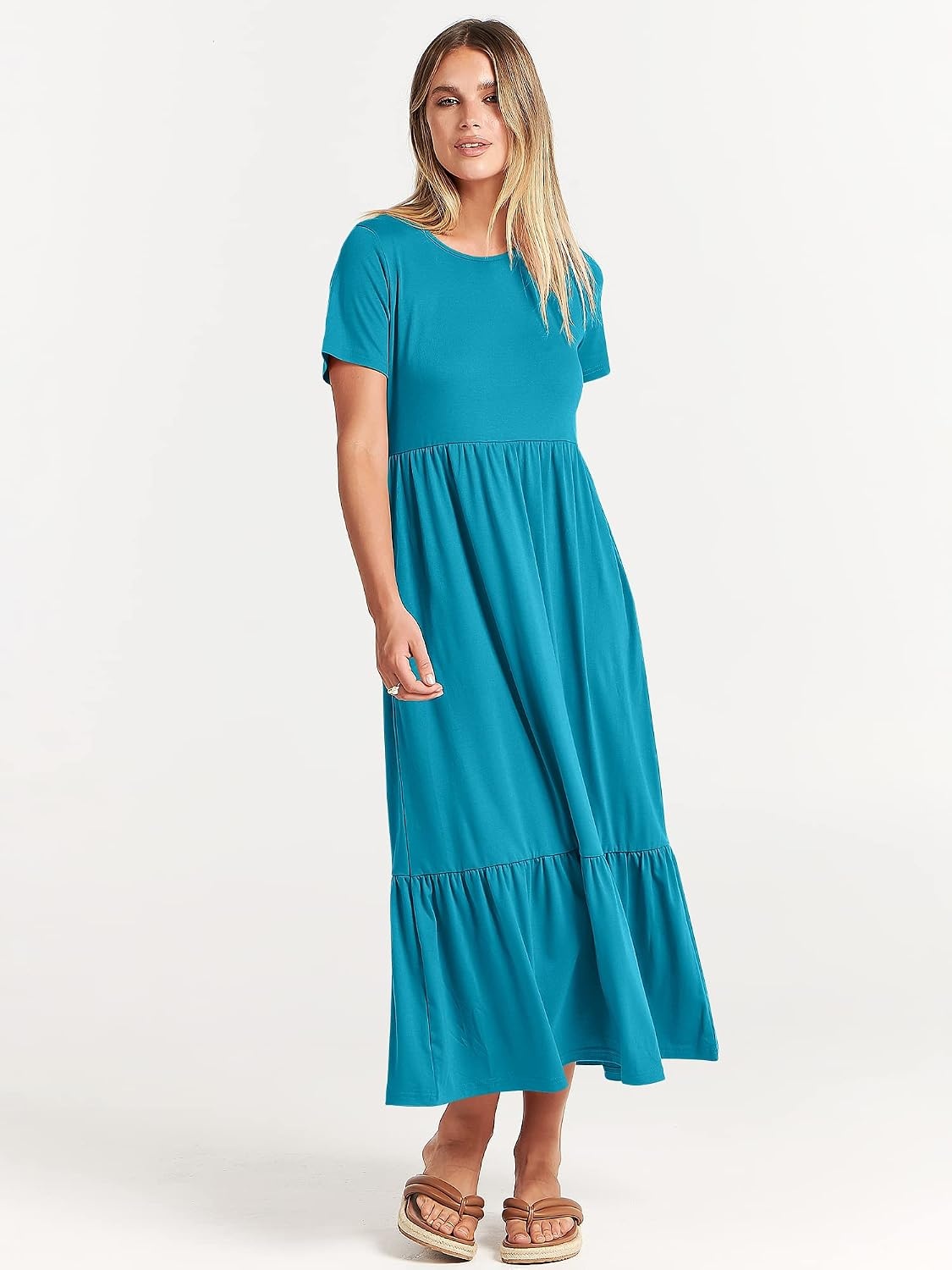 image:imageANRABESS Womens 2026 Summer Casual Short Sleeve Maxi Dress with PocketsSky Blue
