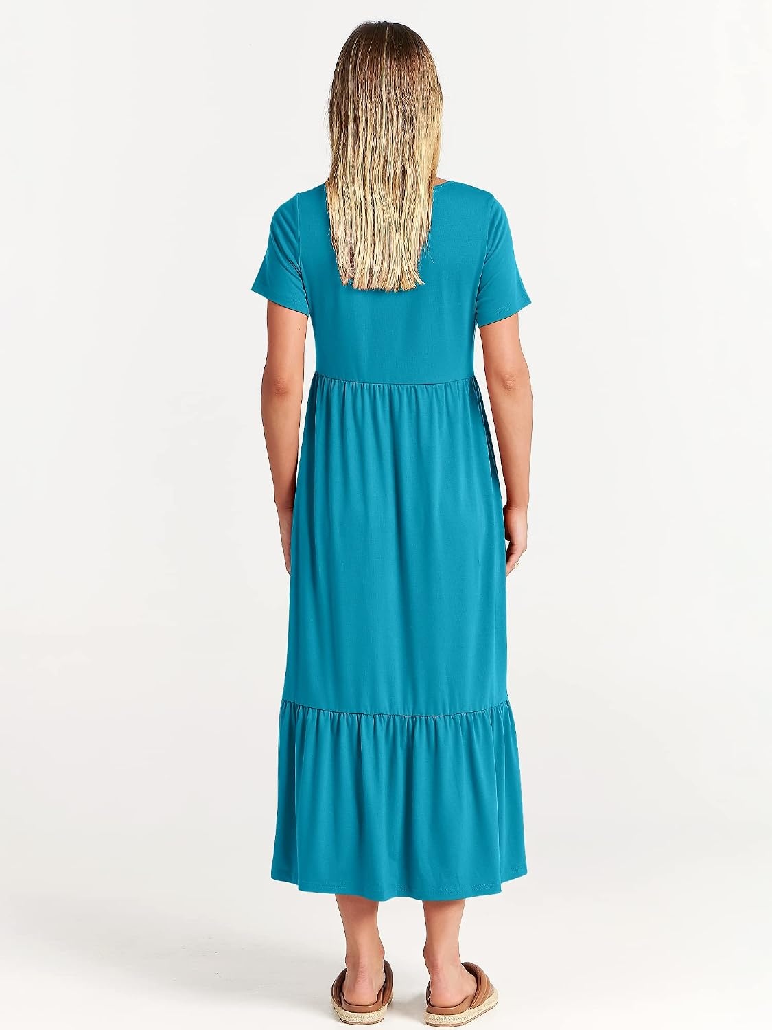 image:imageANRABESS Womens 2026 Summer Casual Short Sleeve Maxi Dress with PocketsSky Blue