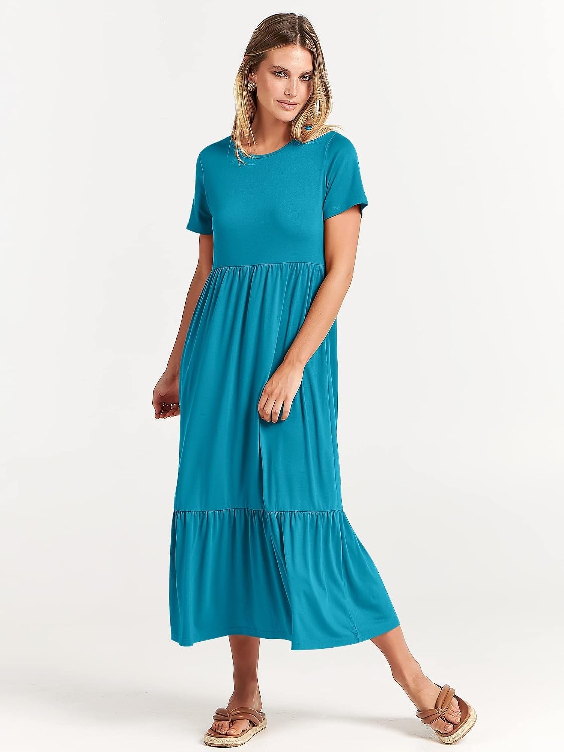 image:imageANRABESS Womens 2026 Summer Casual Short Sleeve Maxi Dress with PocketsSky Blue