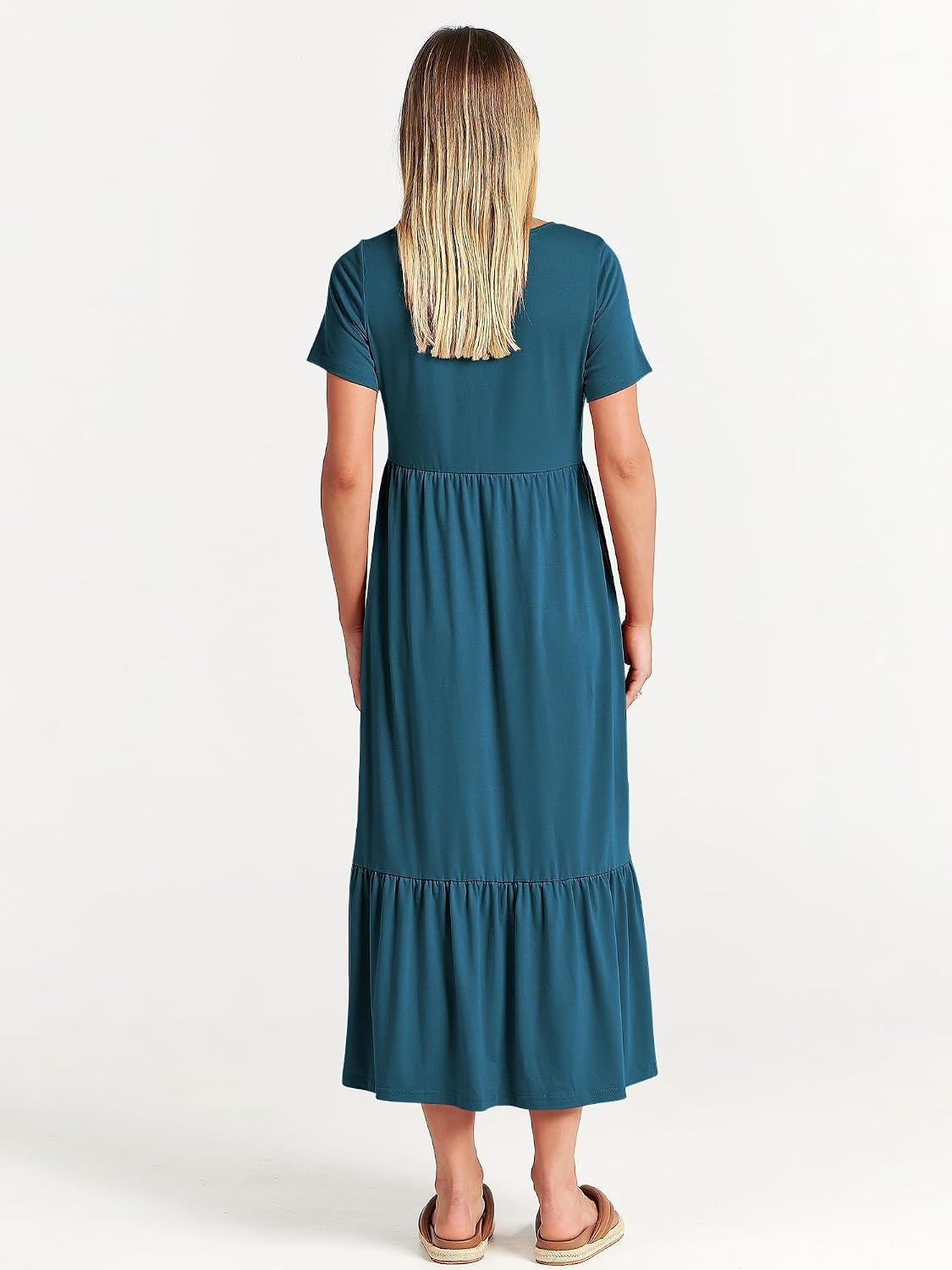 image:imageANRABESS Womens 2026 Summer Casual Short Sleeve Maxi Dress with PocketsTeal Blue