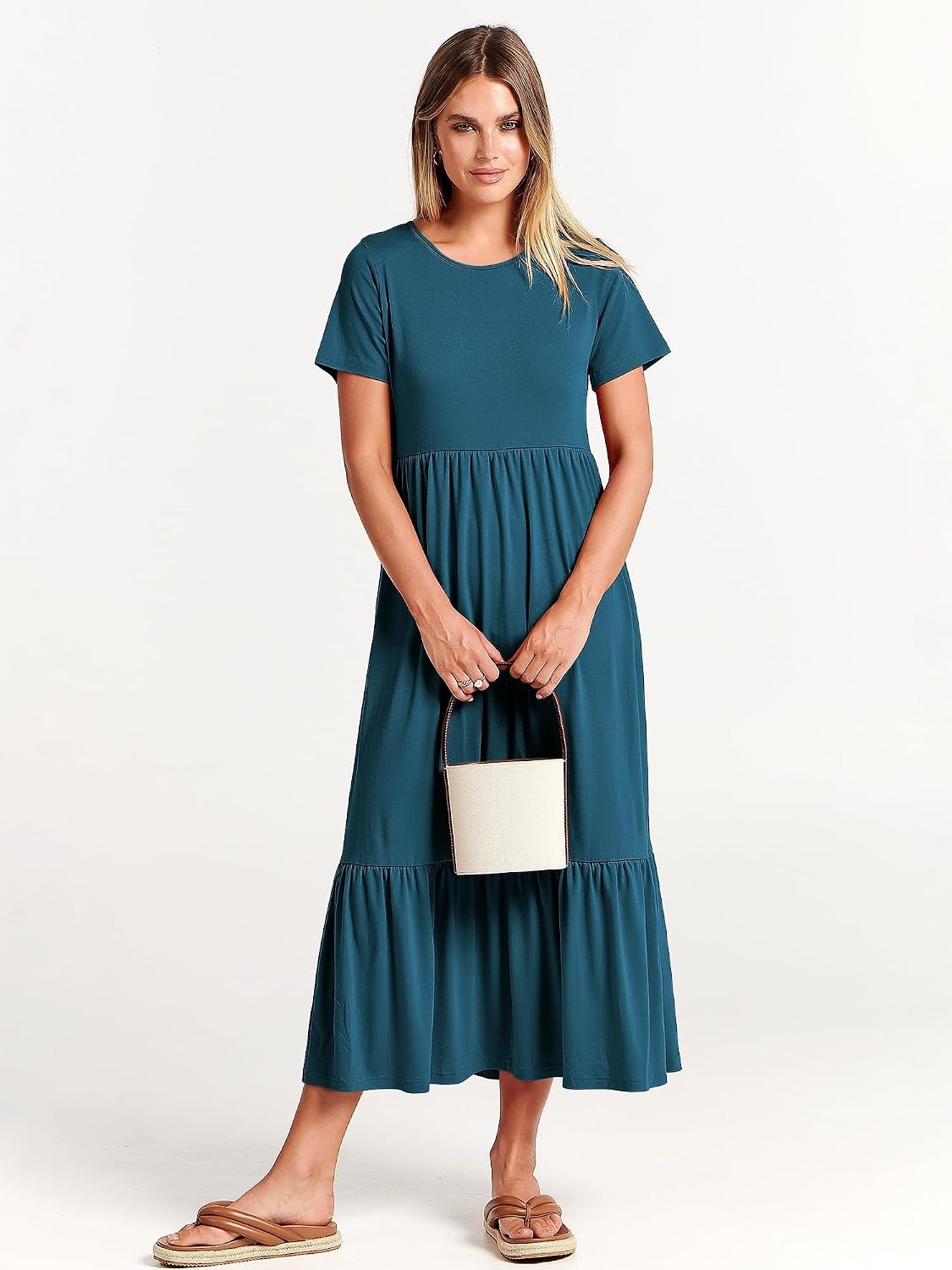 image:imageANRABESS Womens 2026 Summer Casual Short Sleeve Maxi Dress with PocketsTeal Blue