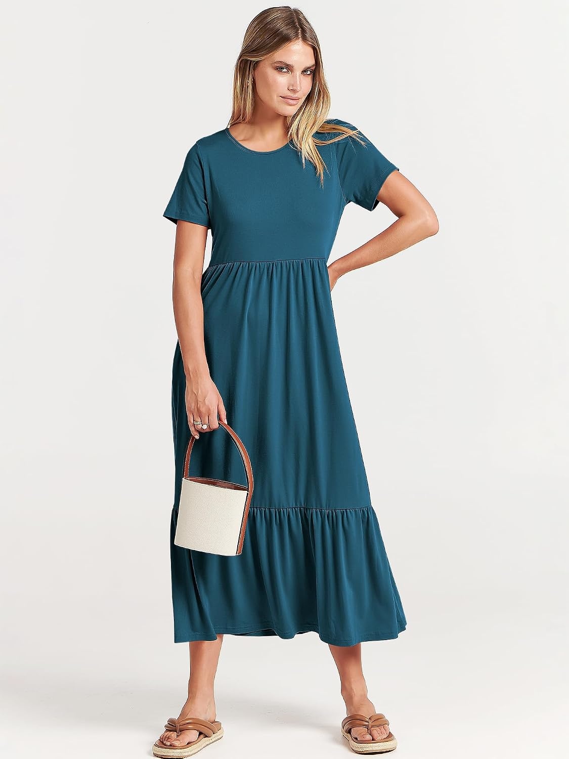 image:imageANRABESS Womens 2026 Summer Casual Short Sleeve Maxi Dress with PocketsTeal Blue