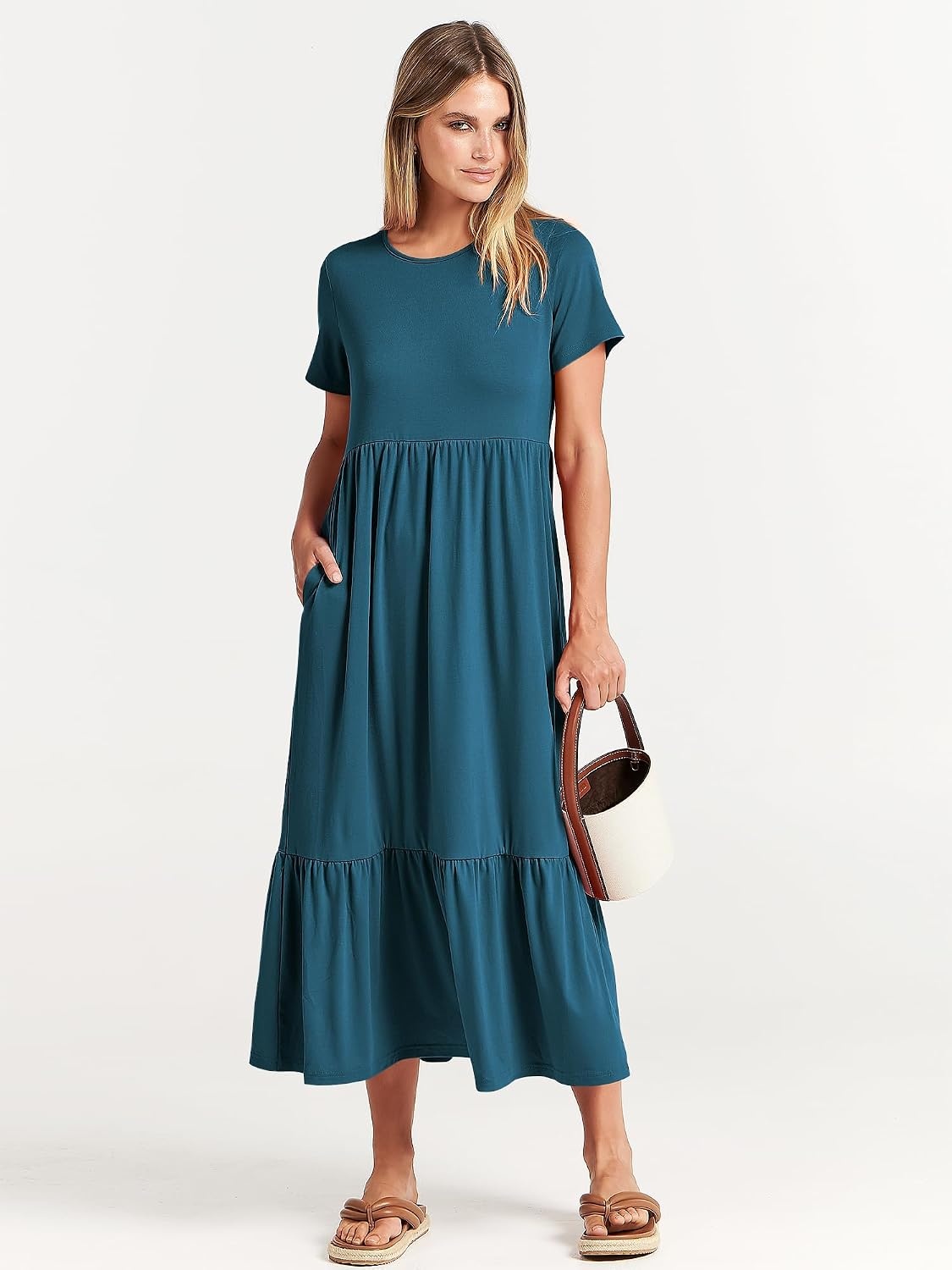 image:imageANRABESS Womens 2026 Summer Casual Short Sleeve Maxi Dress with PocketsTeal Blue