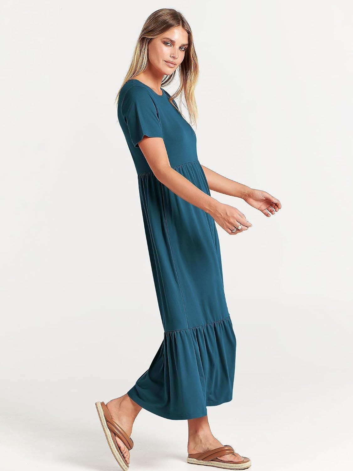 image:imageANRABESS Womens 2026 Summer Casual Short Sleeve Maxi Dress with PocketsTeal Blue
