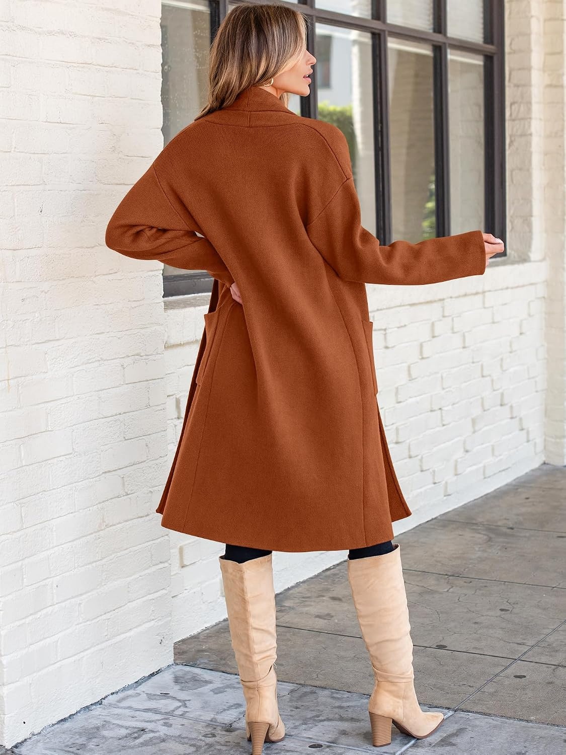 image:imageANRABESS Womens Cardigan Long Sweater Oversized Open Front Knit Coatigan Duster Coat 2026 Trendy Fall Outfits OuterwearCaramel