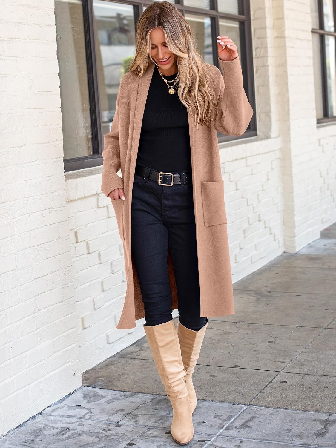image:imageANRABESS Womens Cardigan Long Sweater Oversized Open Front Knit Coatigan Duster Coat 2026 Trendy Fall Outfits OuterwearLight Camel