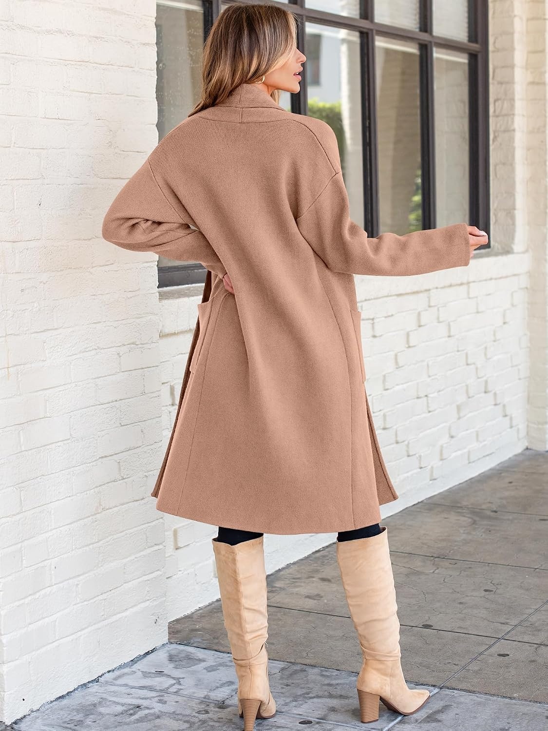 image:imageANRABESS Womens Cardigan Long Sweater Oversized Open Front Knit Coatigan Duster Coat 2026 Trendy Fall Outfits OuterwearLight Camel