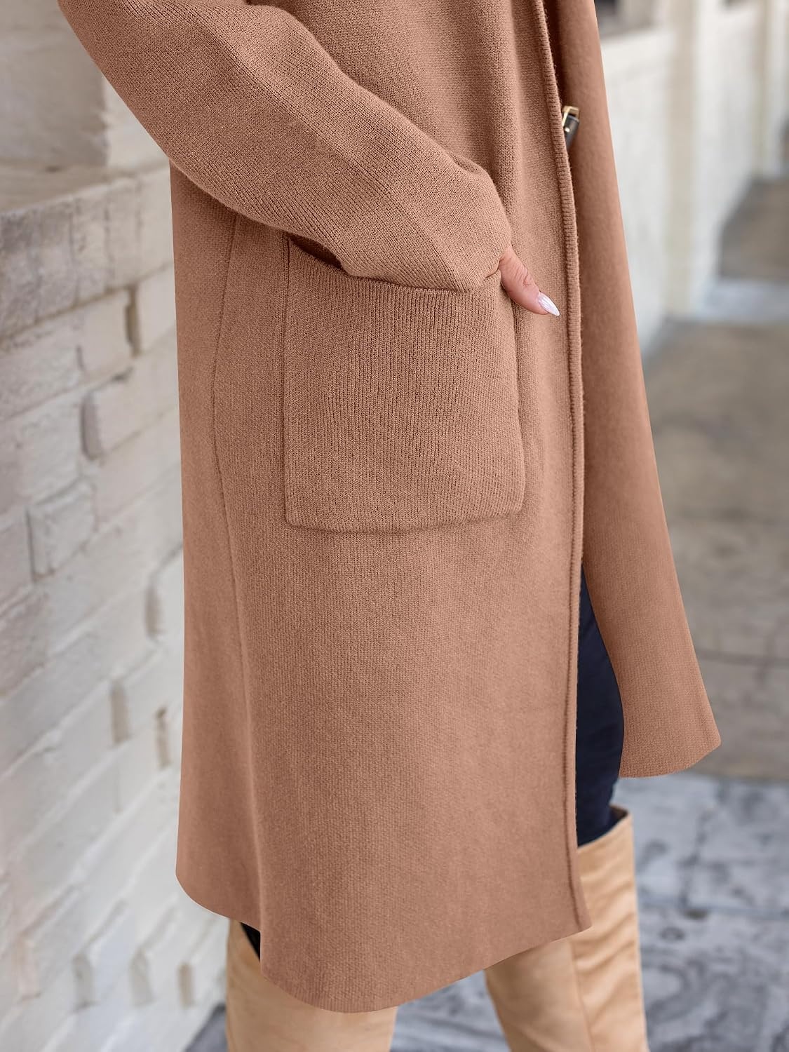 image:imageANRABESS Womens Cardigan Long Sweater Oversized Open Front Knit Coatigan Duster Coat 2026 Trendy Fall Outfits OuterwearLight Camel