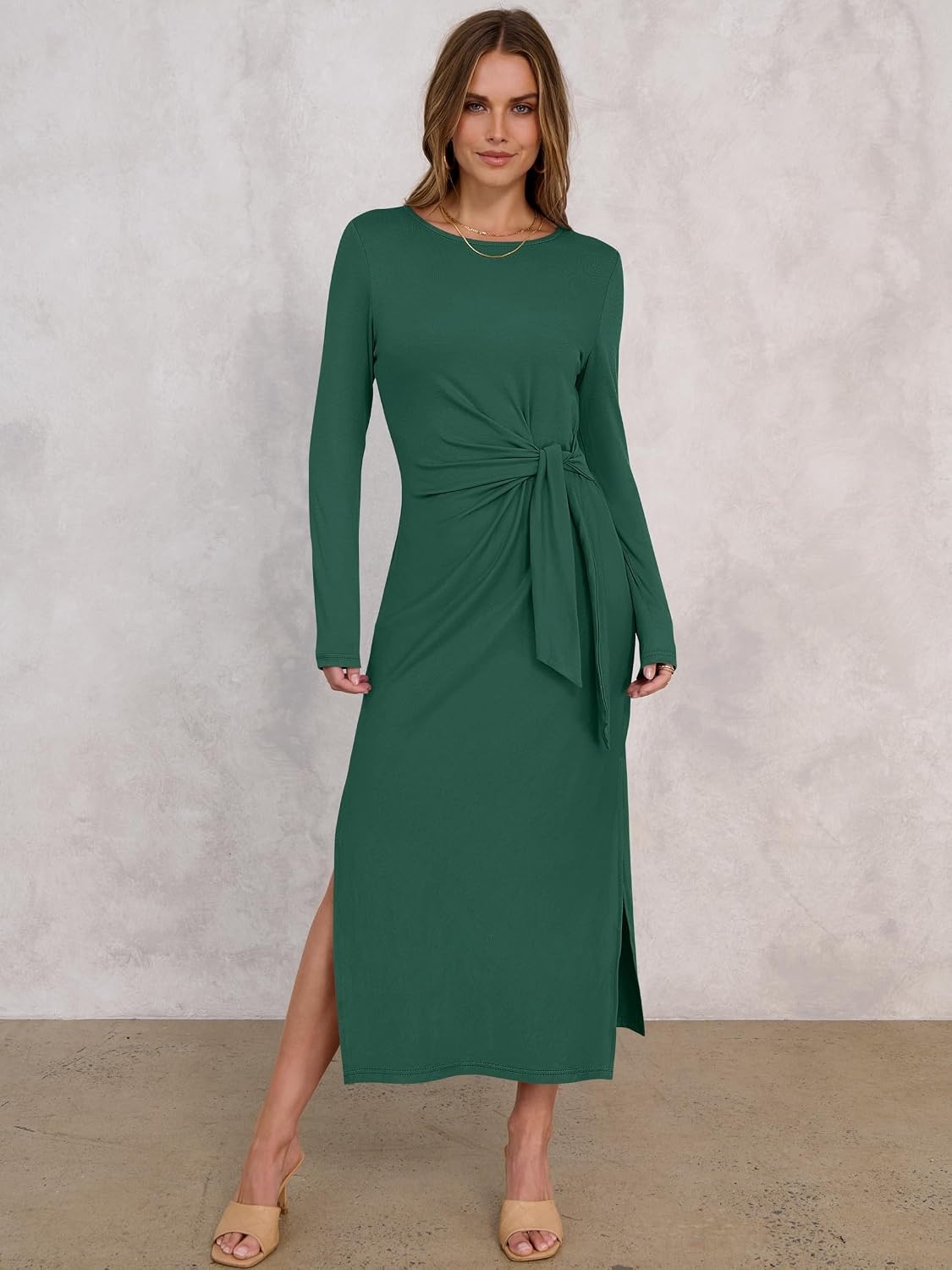 image:imageANRABESS Womens Fall Long Sleeve Casual Maxi DressDeep Green