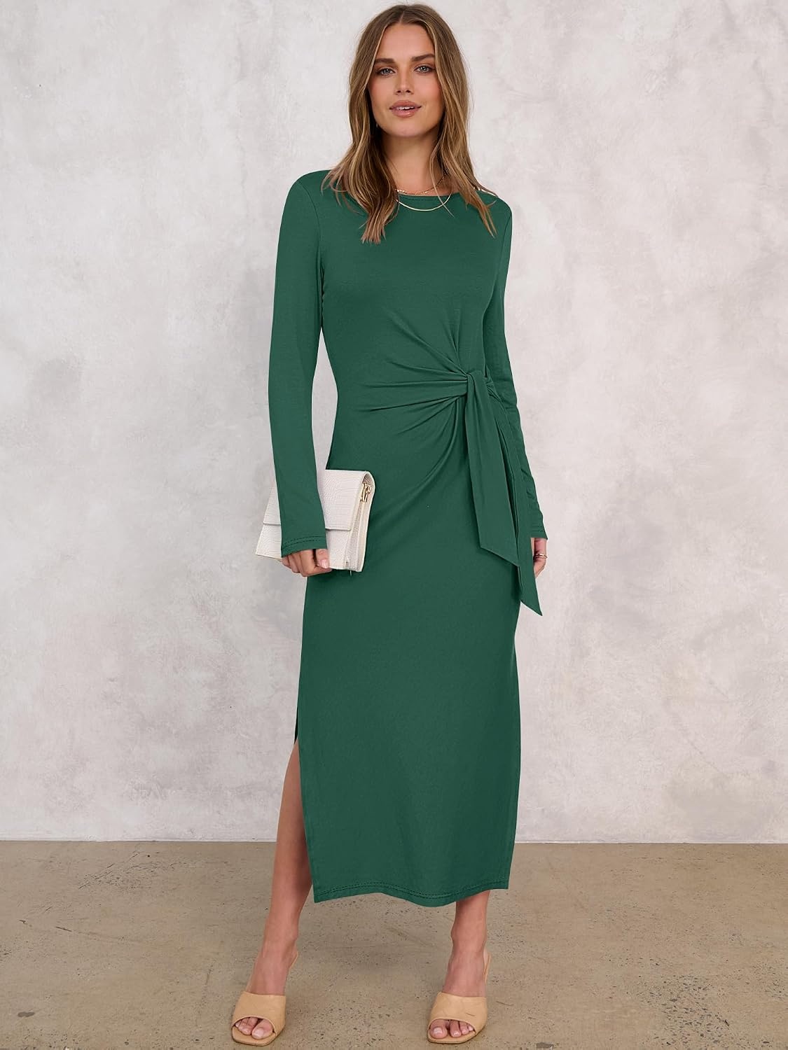 image:imageANRABESS Womens Fall Long Sleeve Casual Maxi DressDeep Green