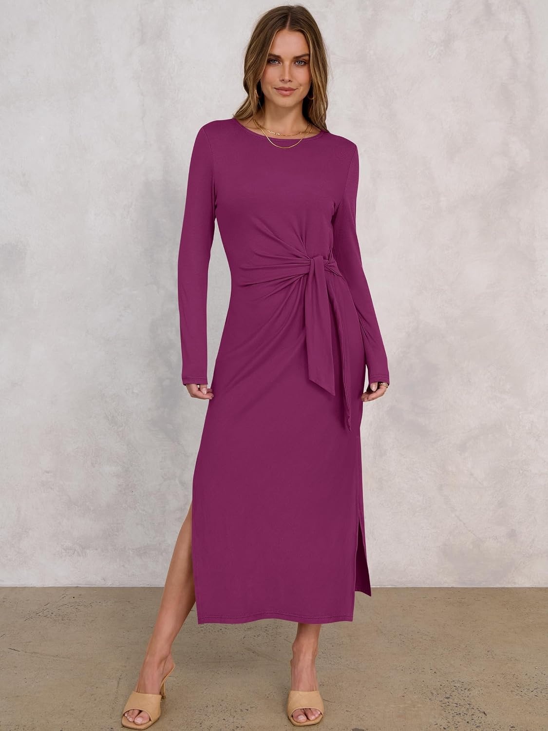 image:imageANRABESS Womens Fall Long Sleeve Casual Maxi DressDeep Purple
