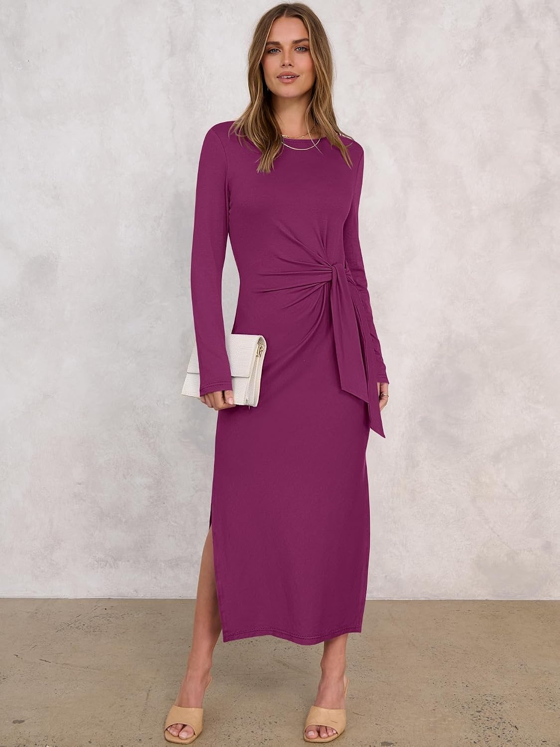 image:imageANRABESS Womens Fall Long Sleeve Casual Maxi DressDeep Purple