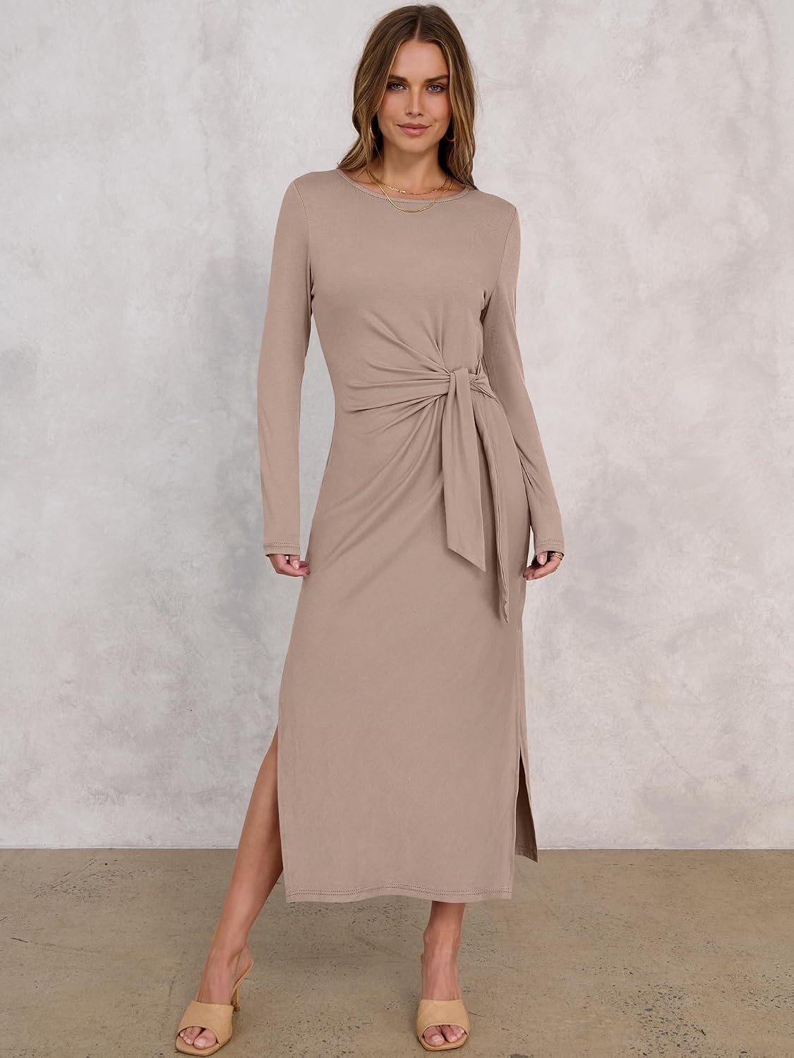 image:imageANRABESS Womens Fall Long Sleeve Casual Maxi DressKhaki