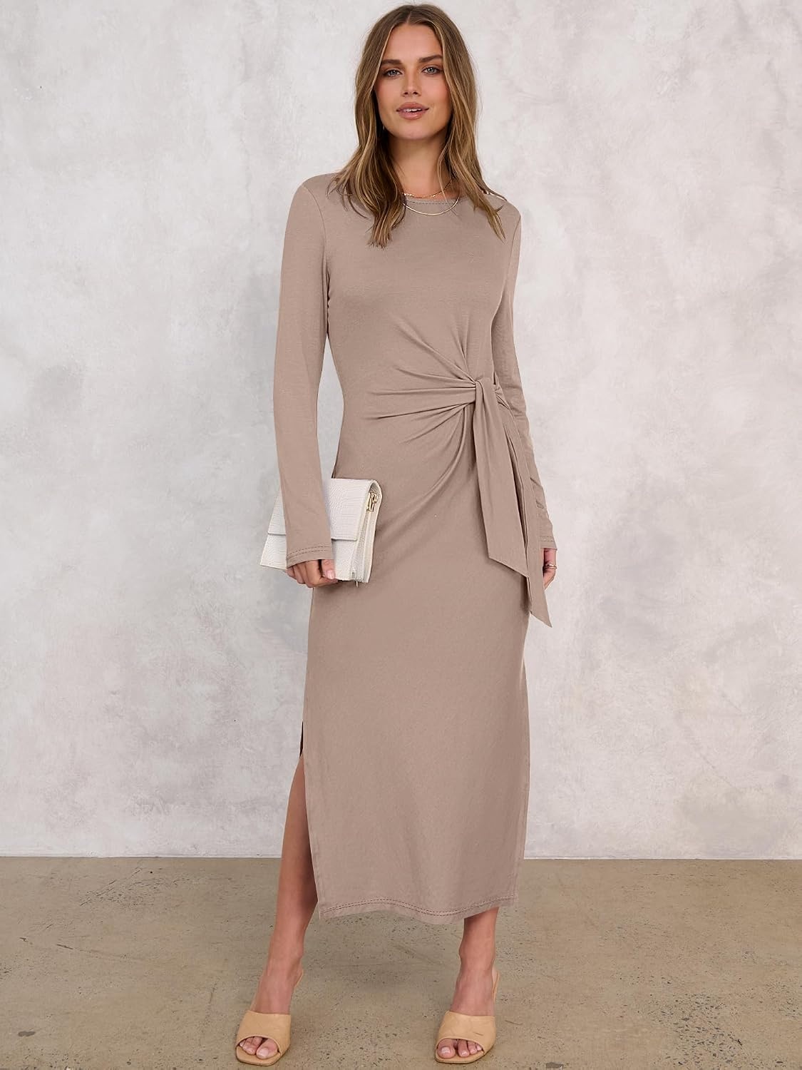 image:imageANRABESS Womens Fall Long Sleeve Casual Maxi DressKhaki
