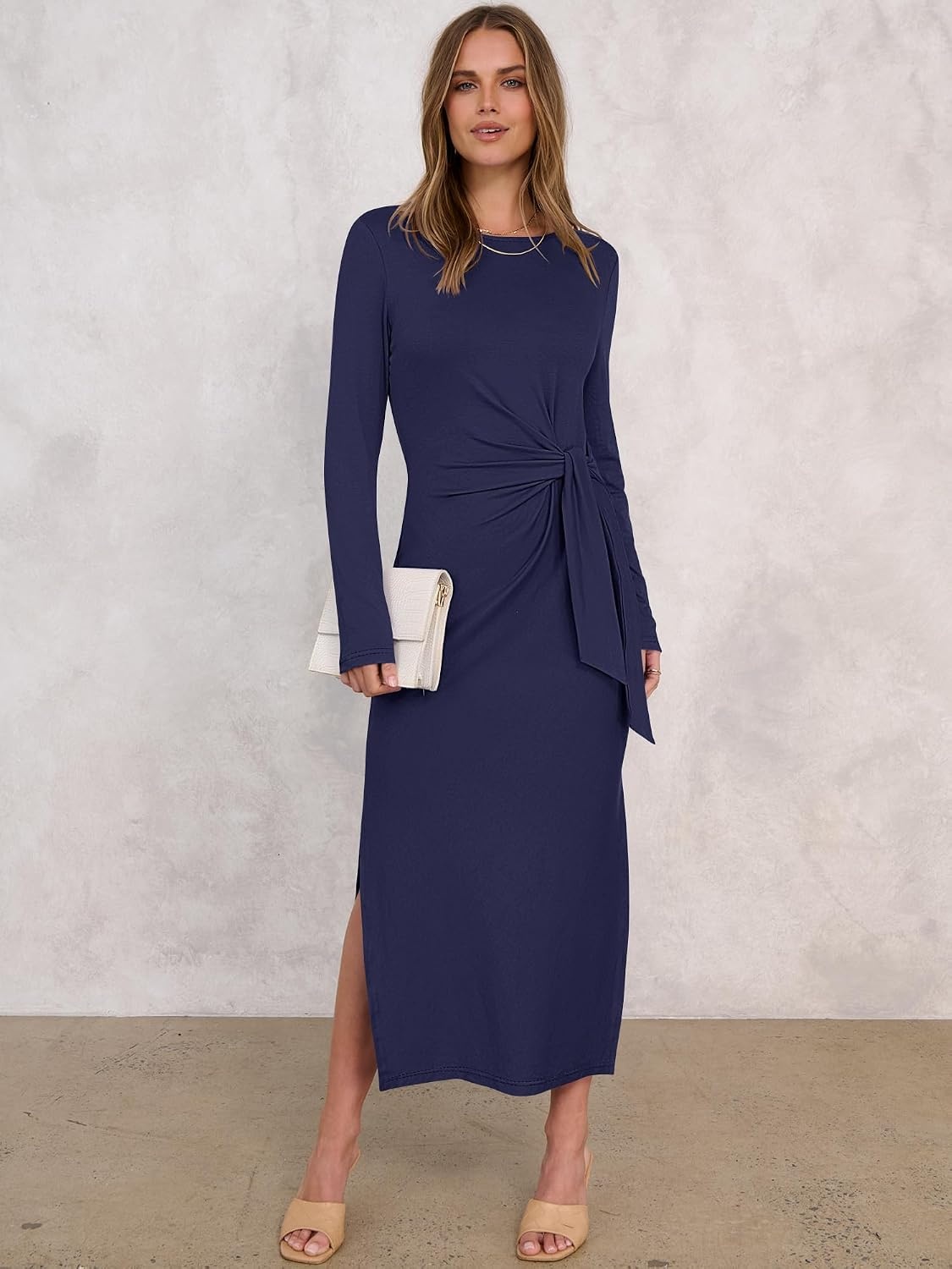 image:imageANRABESS Womens Fall Long Sleeve Casual Maxi DressNavy Blue