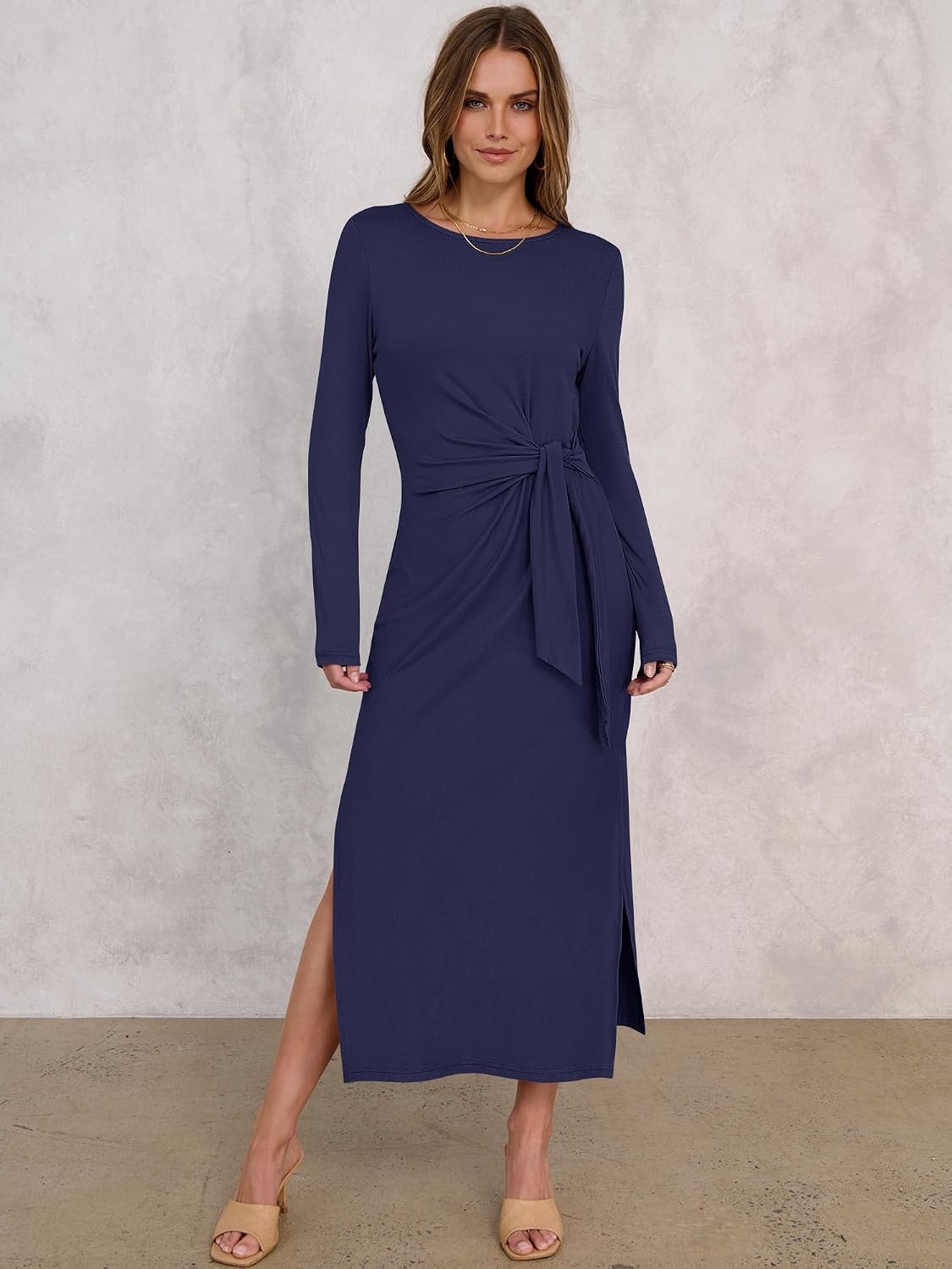 image:imageANRABESS Womens Fall Long Sleeve Casual Maxi DressNavy Blue