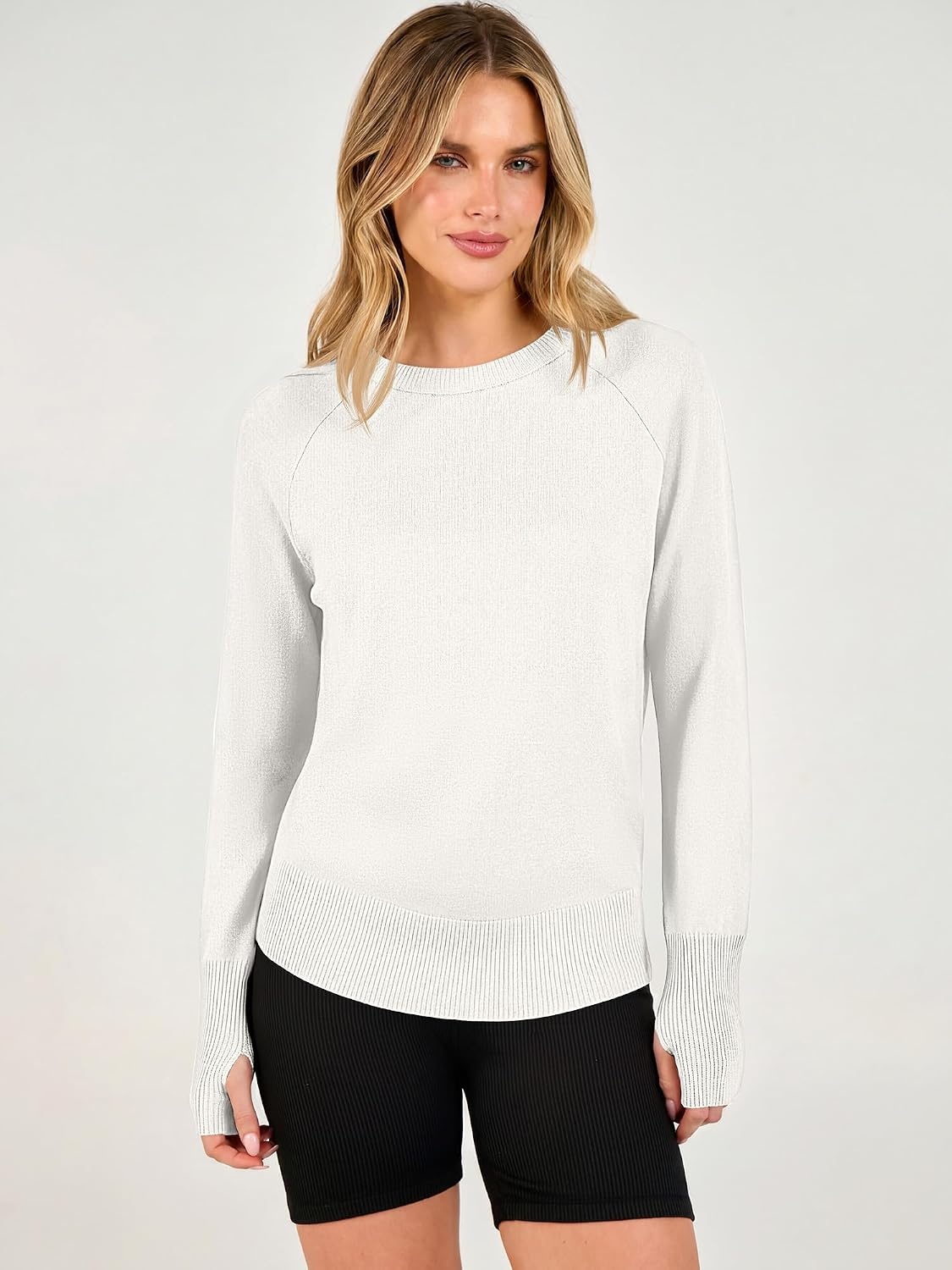 image:imageANRABESS Womens Fall Long Sleeve Lightweight SweatersCream White