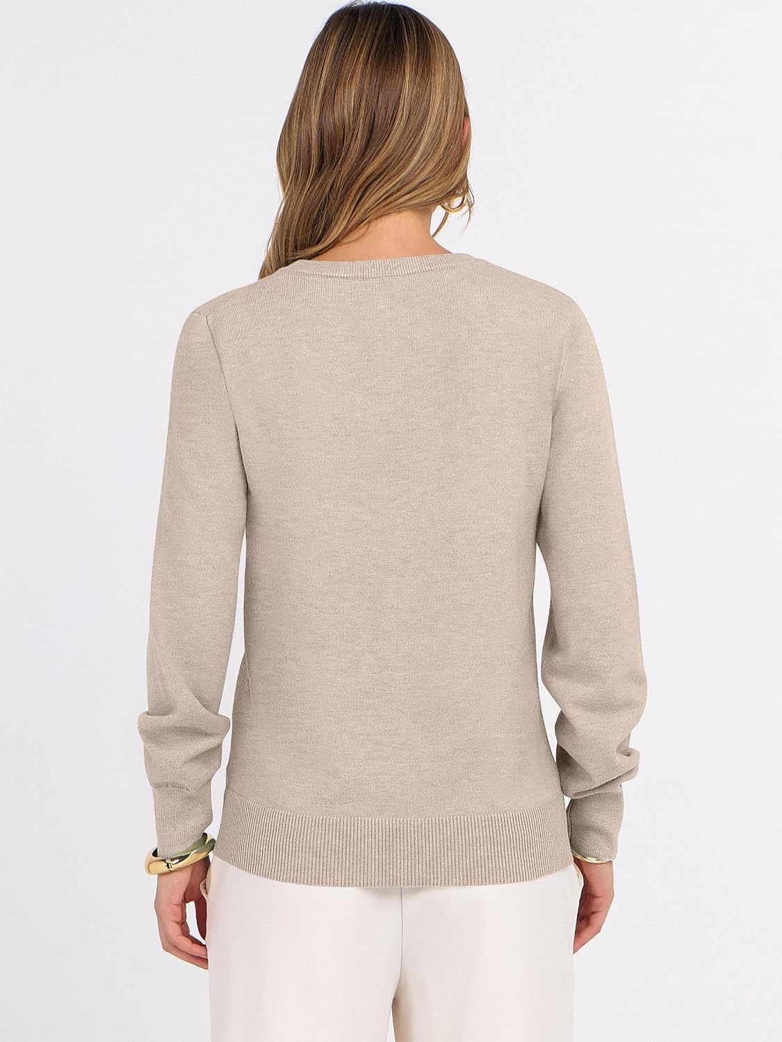 image:imageANRABESS Womens Fall Long Sleeve V Neck Lightweight Sweaters TopAlmond