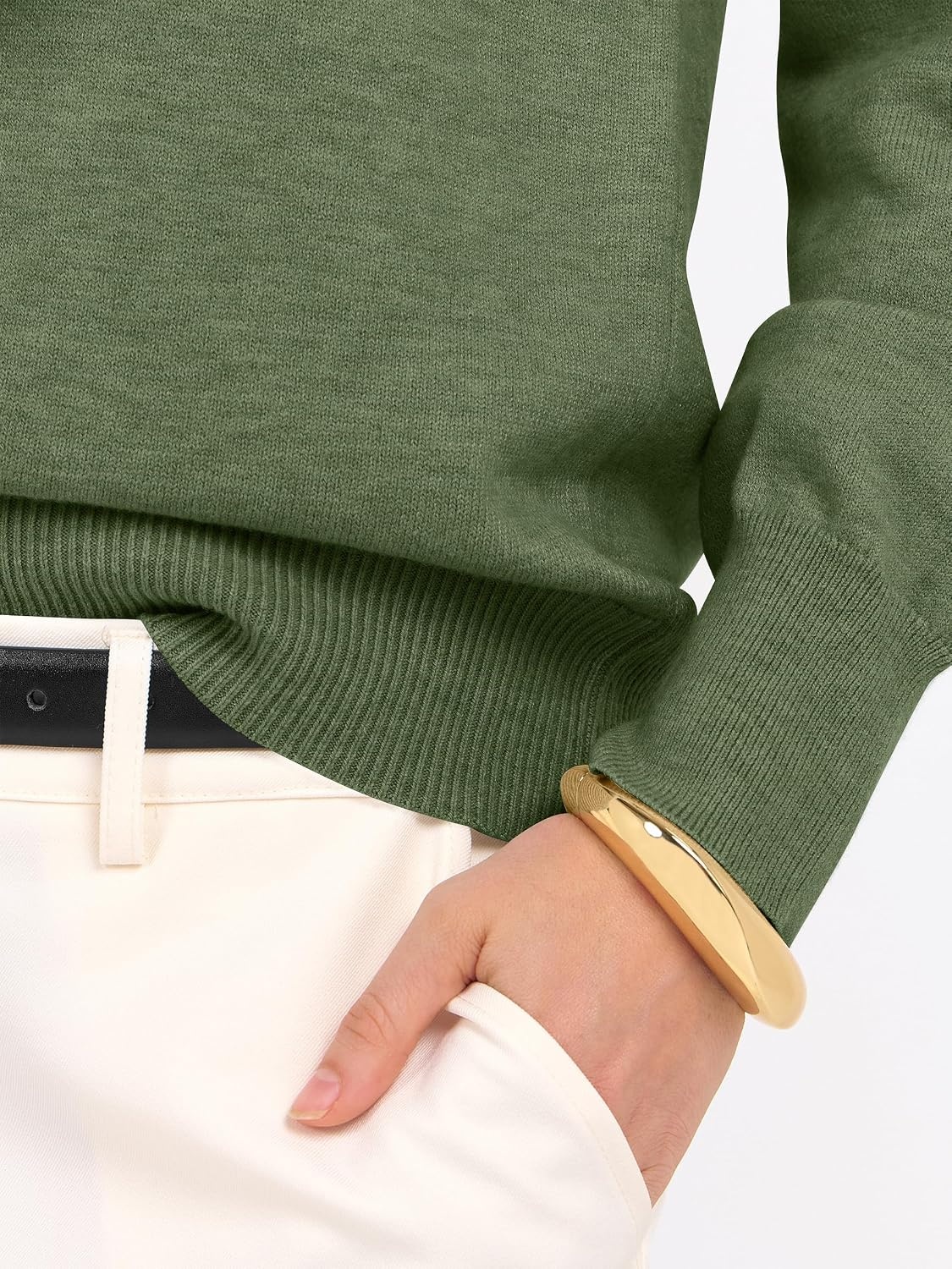 image:imageANRABESS Womens Fall Long Sleeve V Neck Lightweight Sweaters TopArmy Green