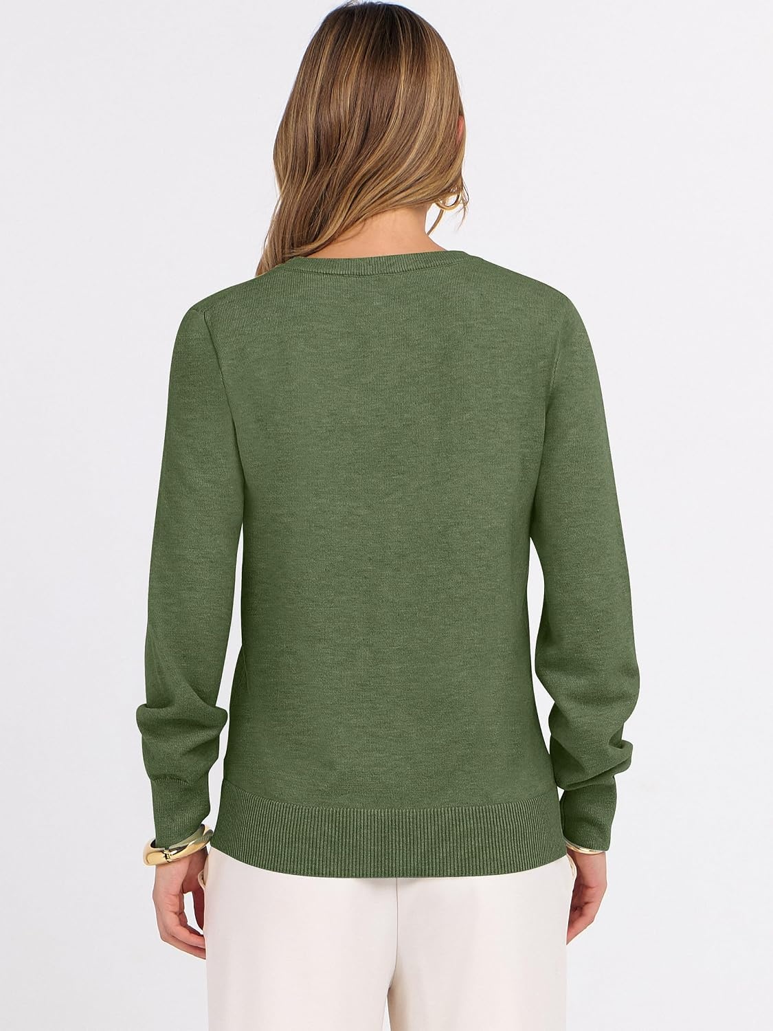 image:imageANRABESS Womens Fall Long Sleeve V Neck Lightweight Sweaters TopArmy Green