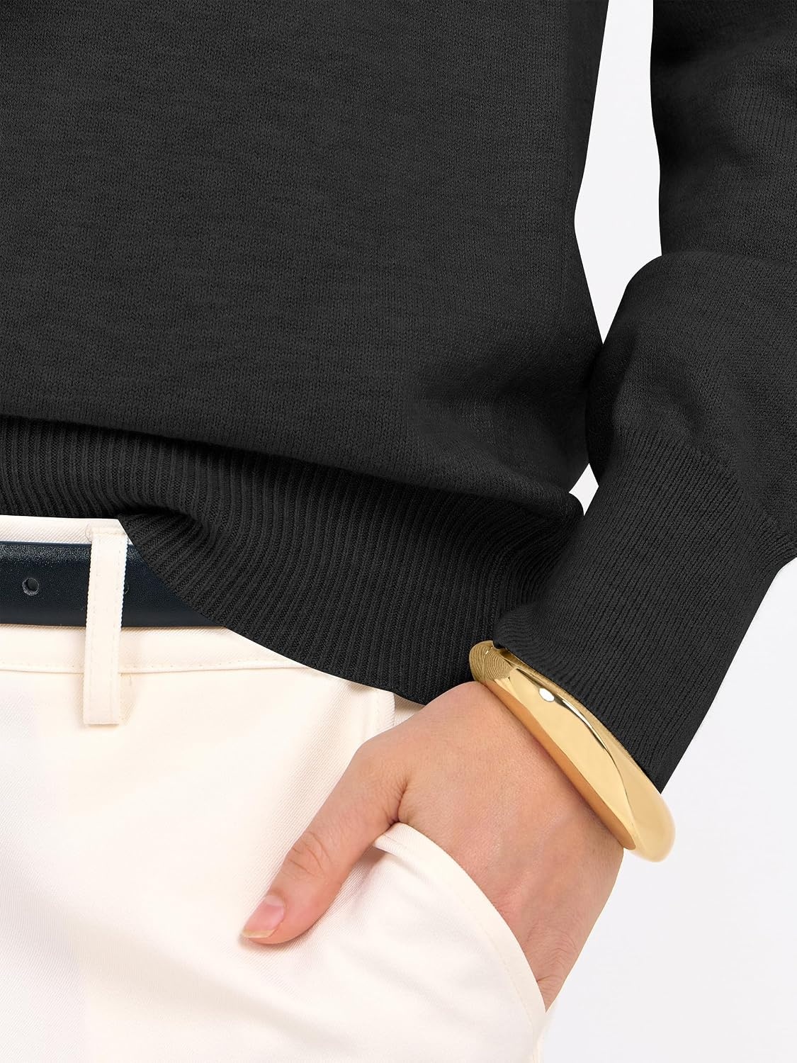 image:imageANRABESS Womens Fall Long Sleeve V Neck Lightweight Sweaters TopBlack
