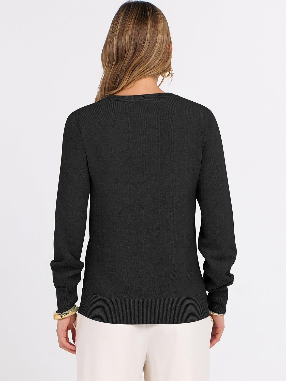image:imageANRABESS Womens Fall Long Sleeve V Neck Lightweight Sweaters TopBlack