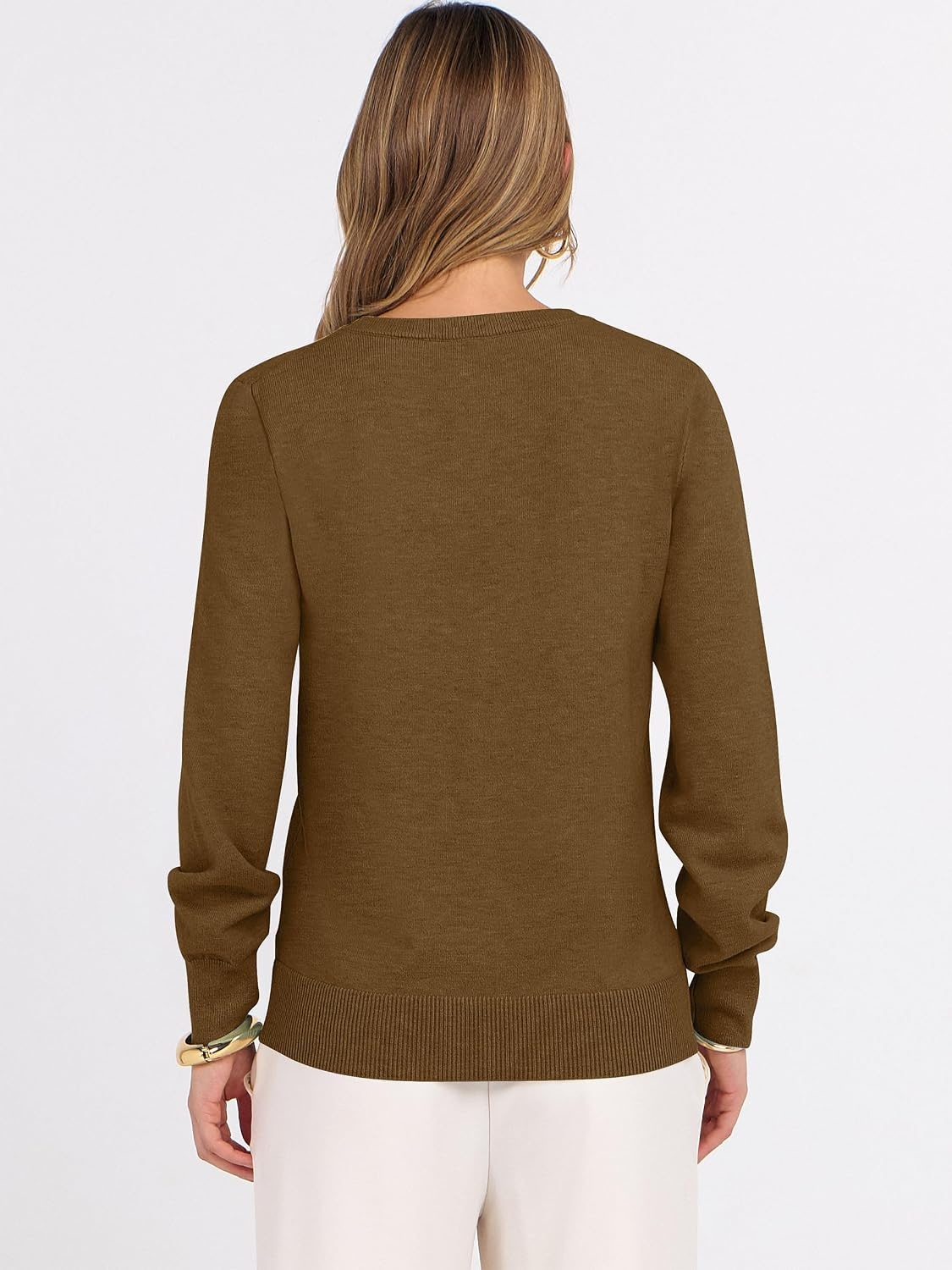 image:imageANRABESS Womens Fall Long Sleeve V Neck Lightweight Sweaters TopCaramel