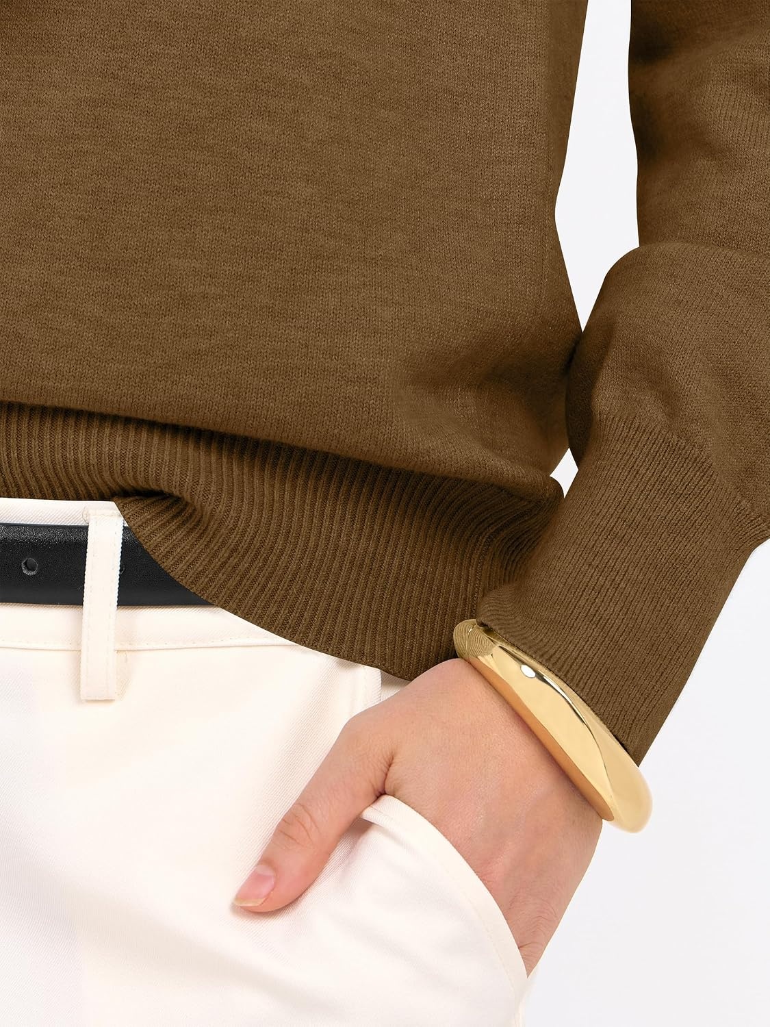 image:imageANRABESS Womens Fall Long Sleeve V Neck Lightweight Sweaters TopCaramel
