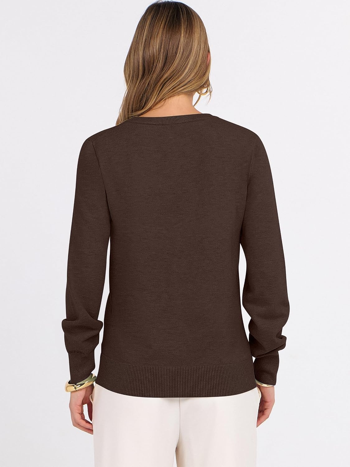 image:imageANRABESS Womens Fall Long Sleeve V Neck Lightweight Sweaters TopCoffee