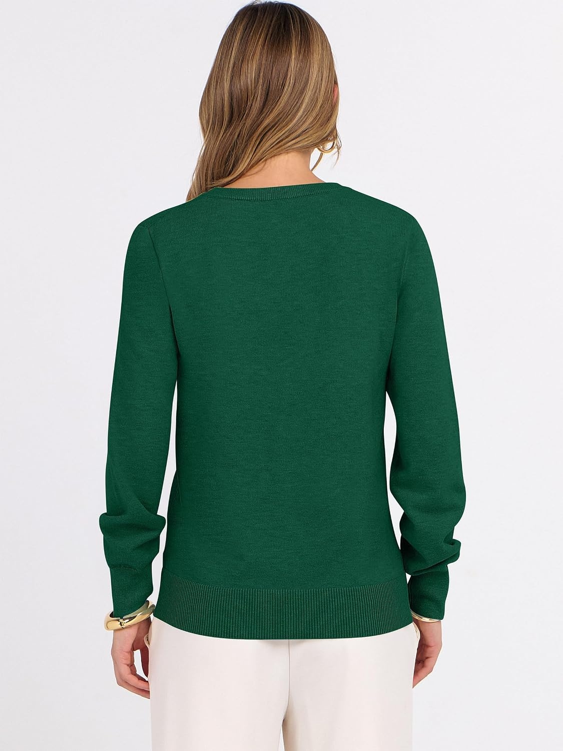 image:imageANRABESS Womens Fall Long Sleeve V Neck Lightweight Sweaters TopDark Forest Green